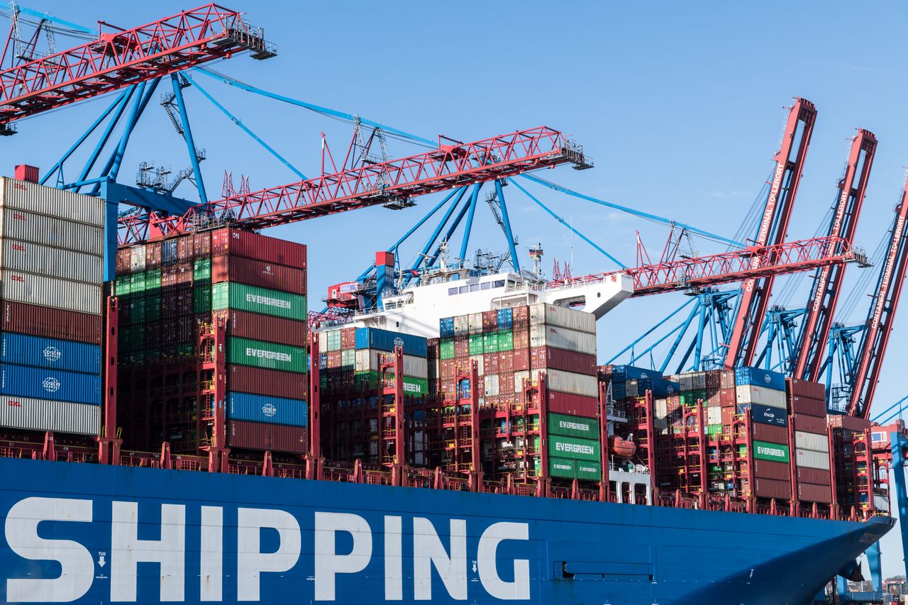 Services Shipping containers and cranes at Hamburg port showcasing global trade.